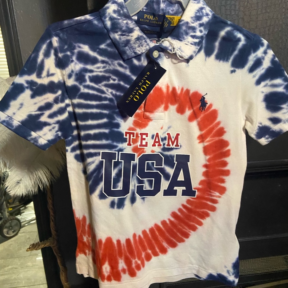 polo red white and blue rye sue team usa shirt